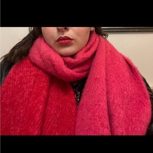 Anthropologie Fuchsia/Red Textured Fringe Scarf